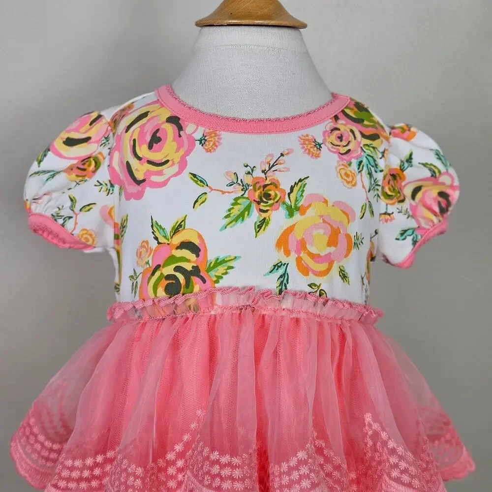 Matilda Jane Baby Tiered Tulle‎ Floral Dress Peach Pink | Toddler 12 - 18 Months
